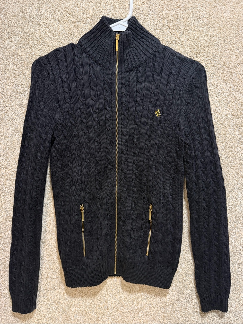 Lauren Ralph Lauren cable knit sweater cotton quiet luxury old money black gold